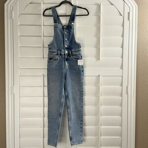 Free People We The Free Shelby Cropped Denim Overalls Stone Beach Wash